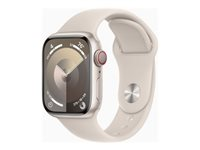 Apple Watch Series 9 (GPS + Cellular) - 41 mm - alumiini tähtitaivas - älykello kanssa urheiluranneke - fluoroelastomeeri - tähtivalo pannan koko: M/L - 64 Gt - Wi-Fi, Bluetooth, UWB, LTE - 4G - 32.1 g MRHP3KS/A