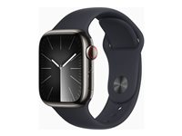 Apple Watch Series 9 (GPS + Cellular) - 41 mm - grafiitinvärinen ruostumaton teräs - älykello kanssa urheiluranneke - fluoroelastomeeri - keskiyö pannan koko: S/M - 64 Gt - Wi-Fi, LTE, UWB, Bluetooth - 4G - 42.3 g MRJ83KS/A