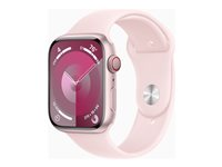 Apple Watch Series 9 (GPS + Cellular) - 45 mm - pink aluminum - älykello kanssa urheiluranneke - fluoroelastomeeri - light pink pannan koko: M/L - 64 Gt - Wi-Fi, LTE, UWB, Bluetooth - 4G - 39 g MRML3KS/A