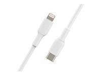 Belkin BOOST CHARGE - Salamakaapeli - 24 pin USB-C uros to Lightning uros - 1 m - valkoinen - USB-virransyöttö (18 W) CAA003BT1MWH