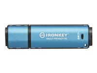 Kingston IronKey Vault Privacy 50 Series - USB Flash-asema - salattu - 64 Gt - USB 3.2 Gen 1 - TAA-yhteensopiva IKVP50/64GB