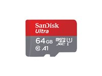 SanDisk Ultra - Flash-muistikortti (microSDXC to SD -adapteri sisältyvä) - 64 Gt - A1 / UHS Class 1 / Class10 - microSDXC UHS-I SDSQUAB-064G-GN6MA