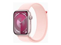 Apple Watch Series 9 (GPS) - 45 mm - pinkki alumiini - älykello kanssa urheiluranneke - pehmeä kaksikerroksinen nailon - vaalea pinkki - 64 Gt - Wi-Fi, Bluetooth, UWB - 38.7 g MR9J3KS/A
