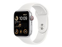 Apple Watch SE (GPS + Cellular) - 2. sukupolvi - 44 mm - hopea alumiini - älykello kanssa urheiluranneke - fluoroelastomeeri - valkoinen pannan koko: Normaalikoko - 32 Gt - Wi-Fi, LTE, Bluetooth - 4G - 32.9 g MNQ23KS/A