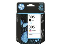 HP 305 - 2 pakettia - musta, väri (sinivihreä, sinipunainen, keltainen) - alkuperäinen - mustepatruuna malleihin Deskjet 23XX, 27XX, 28XX, 41XX, 42XX; DeskJet Plus 41XX; ENVY 60XX, 64XX; ENVY Pro 64XX 6ZD17AE