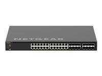 NETGEAR AV Line M4350-24X8F8V - Kytkin - L3 - Hallinnoitu - 24 x 100/1000/2.5G/5G/10GBase-T (PoE++) + 8 x 10Gb Ethernet SFP+ + 8 x 25 Gb:n SFP28 - ilmavirtaus edestä taaksepäin - telineeseen asennettava - PoE++ (290 W) XSM4340V-100NES