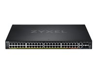 Zyxel XGS2220 Series XGS2220-54HP - Kytkin - 48-porttinen GbE L3-yhteys, NebulaFLEX Cloud, 6 kpl 10 Gt-uplinkkiä - Hallinnoitu - 40 x 10/100/1000 (PoE+) + 8 x 10/100/1000 (PoE++) + 2 x 1/2.5/5/10 (PoE++) + 4 x 10 Gigabit SFP+ - työpöytä, telineeseen asennettava - PoE++ (600 W) XGS2220-54HP-EU0101F