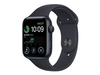 Apple Watch SE (GPS) - 2. sukupolvi - 44 mm - alumiini keskiyö - älykello kanssa urheiluranneke - fluoroelastomeeri - keskiyö pannan koko: Normaalikoko - 32 Gt - Wi-Fi, Bluetooth - 32.9 g MNK03KS/A