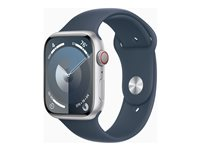 Apple Watch Series 9 (GPS + Cellular) - 45 mm - hopea alumiini - älykello kanssa urheiluranneke - fluoroelastomeeri - myrskynsininen pannan koko: S/M - 64 Gt - Wi-Fi, Bluetooth, UWB, LTE - 4G - 39 g MRMG3KS/A