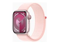 Apple Watch Series 9 (GPS + Cellular) - 41 mm - pinkki alumiini - älykello kanssa urheiluranneke - pehmeä kaksikerroksinen nailon - vaalea pinkki - 64 Gt - Wi-Fi, Bluetooth, UWB, LTE - 4G - 32.1 g MRJ13KS/A