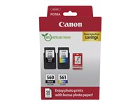 Canon PG-560/CL-561 Photo Value Pack - Kiiltävä - 2 pakettia - musta, väri (sinivihreä, sinipunainen, keltainen) - alkuperäinen - ripustuslaatikko - mustekasetti/paperipaketti malleihin PIXMA TS5350, TS5350a, TS5350i, TS5351, TS5351a 3713C008