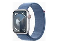 Apple Watch Series 9 (GPS + Cellular) - 45 mm - hopea alumiini - älykello kanssa urheiluranneke - pehmeä kaksikerroksinen nailon - talvensininen - 64 Gt - Wi-Fi, Bluetooth, UWB, LTE - 4G - 39 g MRMJ3KS/A