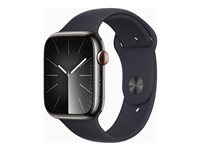 Apple Watch Series 9 (GPS + Cellular) - 45 mm - grafiitinvärinen ruostumaton teräs - älykello kanssa urheiluranneke - fluoroelastomeeri - keskiyö pannan koko: M/L - 64 Gt - Wi-Fi, Bluetooth, UWB, LTE - 4G - 51.5 g MRMW3KS/A