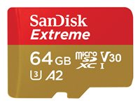 SanDisk Extreme - Flash-muistikortti (microSDXC to SD -adapteri sisältyvä) - 64 Gt - A2 / Video Class V30 / UHS-I U3 / Class10 - microSDXC UHS-I SDSQXAH-064G-GN6MA