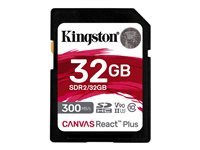 Kingston Canvas React Plus - Flash-muistikortti - 32 Gt - Video Class V90 / UHS-II U3 / Class10 - SDXC UHS-II SDR2/32GB