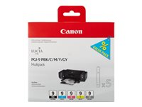 Canon PGI-9 PBK/C/M/Y/GY Multi-Pack - 5 pakettia - harmaa, keltainen, sinivihreä, magenta, valokuvamusta (photo black) - alkuperäinen - mustesäiliö malleihin PIXMA iX7000, MX7600, Pro9500, Pro9500 Mark II 1034B013