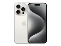 Apple iPhone 15 Pro - 5G älypuhelin - Kaksois-SIM / sisäinen muisti 128 Gt - OLED-näyttö - 6.1" - 2556 x 1179 pikseliä (120 Hz) - 3 takakameraa 48 MP, 12 MP, 12 MP - front camera 12 MP - valkoinen tiotaani MTUW3QN/A