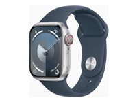 Apple Watch Series 9 (GPS + Cellular) - 41 mm - hopea alumiini - älykello kanssa urheiluranneke - fluoroelastomeeri - myrskynsininen pannan koko: M/L - 64 Gt - Wi-Fi, LTE, UWB, Bluetooth - 4G - 32.1 g MRHW3KS/A