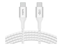 Belkin BOOST CHARGE - USB-kaapeli - 24 pin USB-C (uros) to 24 pin USB-C (uros) - USB 2.0 - 2 m - virransyötön tuki jopa 240 W:n tehoon asti - valkoinen CAB015BT2MWH