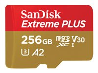 SanDisk Extreme PLUS - Flash-muistikortti (microSDXC to SD -adapteri sisältyvä) - 256 Gt - A2 / Video Class V30 / UHS-I U3 / Class10 - microSDXC UHS-I SDSQXBD-256G-GN6MA