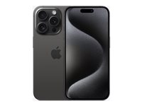 Apple iPhone 15 Pro - 5G älypuhelin - Kaksois-SIM / sisäinen muisti 256 Gt - OLED-näyttö - 6.1" - 2556 x 1179 pikseliä (120 Hz) - 3 takakameraa 48 MP, 12 MP, 12 MP - front camera 12 MP - musta titaani MTV13QN/A