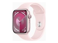 Apple Watch Series 9 (GPS) - 45 mm - pinkki alumiini - älykello kanssa urheiluranneke - fluoroelastomeeri - vaalea pinkki pannan koko: S/M - 64 Gt - Wi-Fi, Bluetooth, UWB - 38.7 g MR9G3KS/A