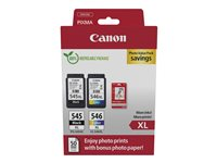 Canon PG-545XL/CL-546XL Photo Paper Value Pack - 2 pakettia - Tuottoisa - musta, väri (sinivihreä, sinipunainen, keltainen) - alkuperäinen - ripustuslaatikko - mustekasetti/paperipaketti malleihin PIXMA TR4551, TR4650, TR4651, TS3350, TS3351, TS3352, TS3355, TS3450, TS3451, TS3452 8286B011