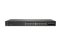 SonicWall Switch SWS14-24FPOE - Kytkin - Hallinnoitu - 24 x 10/100/1000 (PoE+) + 4 x 10 Gigabit SFP+ - telineeseen asennettava - PoE+ (410 W) - sekä 1 vuoden ympärivuorokautinen tuki 02-SSC-8377