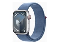 Apple Watch Series 9 (GPS + Cellular) - 41 mm - hopea alumiini - älykello kanssa urheiluranneke - pehmeä kaksikerroksinen nailon - winter blue - 64 Gt - Wi-Fi, LTE, UWB, Bluetooth - 4G - 32.1 g MRHX3KS/A