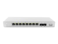 Cisco Meraki Cloud Managed MS120-8 - Kytkin - Hallinnoitu - 8 x 10/100/1000 + 2 x Gigabit SFP - työpöytä, seinään asennettava MS120-8-HW