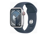 Apple Watch Series 9 (GPS + Cellular) - 41 mm - hopea alumiini - älykello kanssa urheiluranneke - fluoroelastomeeri - myrskynsininen pannan koko: S/M - 64 Gt - Wi-Fi, Bluetooth, UWB, LTE - 4G - 32.1 g MRHV3KS/A